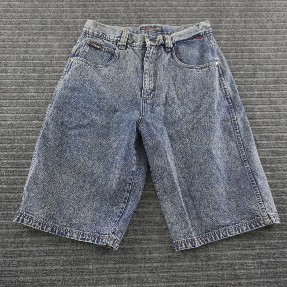 Vintage 90s FUBU Denim Shorts Mens 36 Blue Acid Wash Baggy Streetwear